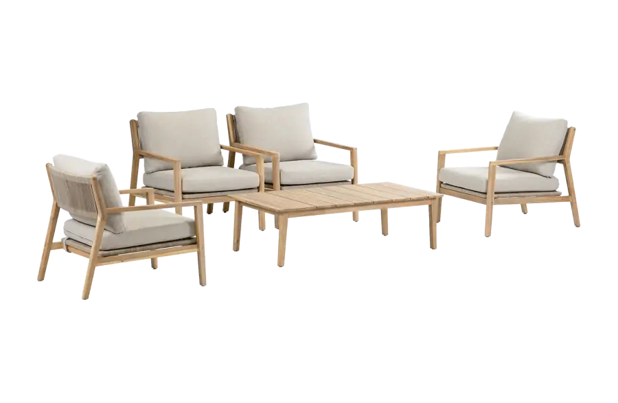 4x Loungestoel Felline + Loungetafel Felline | 120x60cm | Acaciahout