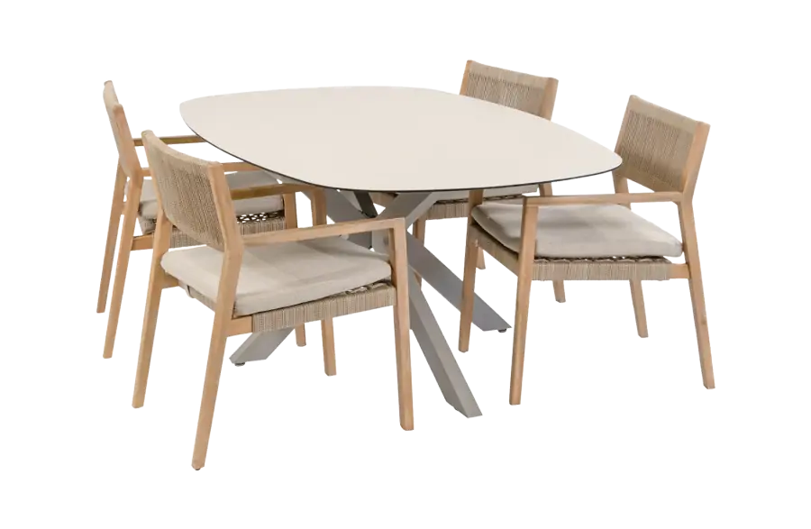 5-delige tuinset | 4 Felline tuinstoelen (Acaciahout) | Tuintafel Malaga 180x115cm (Camel)