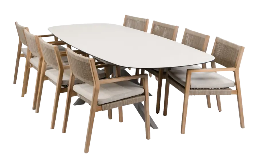 9-delige tuinset | 8 Felline tuinstoelen (Acaciahout) | Tuintafel Malaga 280x115cm (Camel)