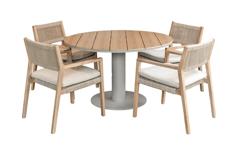 5-delige ronde tuinset | 4 Felline tuinstoelen (Acaciahout) | Tuintafel Tower ø120cm (Camel)