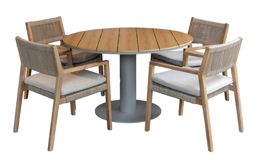 5-delige ronde tuinset | 4 Felline tuinstoelen (Acaciahout) | Tuintafel Tower ø120cm (Camel)