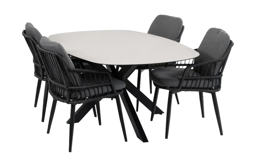   5-delige tuinset | 4 Isabel tuinstoelen | Tuintafel Barletta 180x115cm | Black & Black Sandstone 
