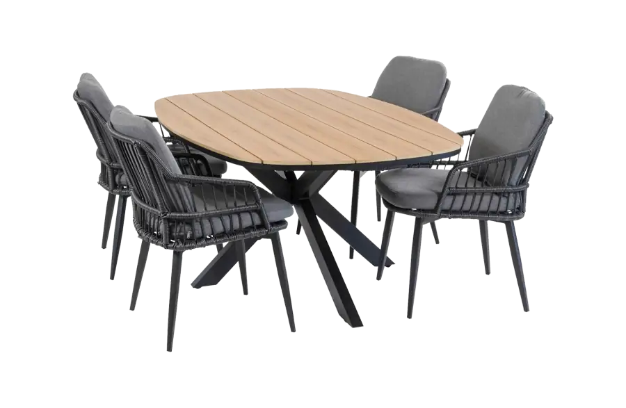 5-delige tuinset | 4 Isabel tuinstoelen (Black) | Tuintafel Cadiz 180x115cm (Black)