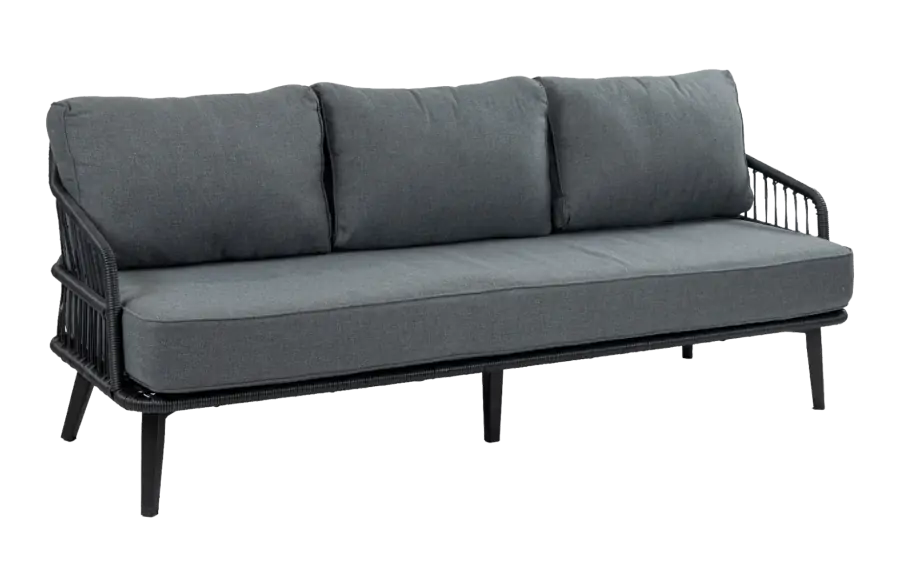 Isabel 3 personen loungebank zwart rope - 4 Seizoenen Tuinmeubelen