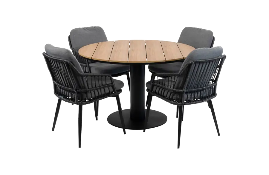 5-delige ronde tuinset | 4 Isabel tuinstoelen (Black) | ø120cm Tower tuintafel (Black)