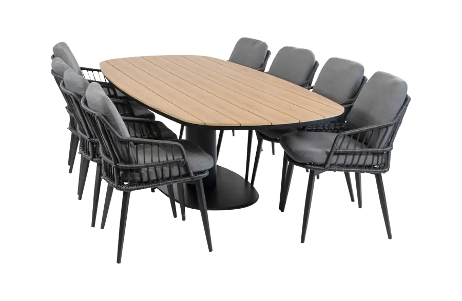 9-delige tuinset | 8 Isabel tuinstoelen (Black) | 260cm Tower tuintafel (Black)