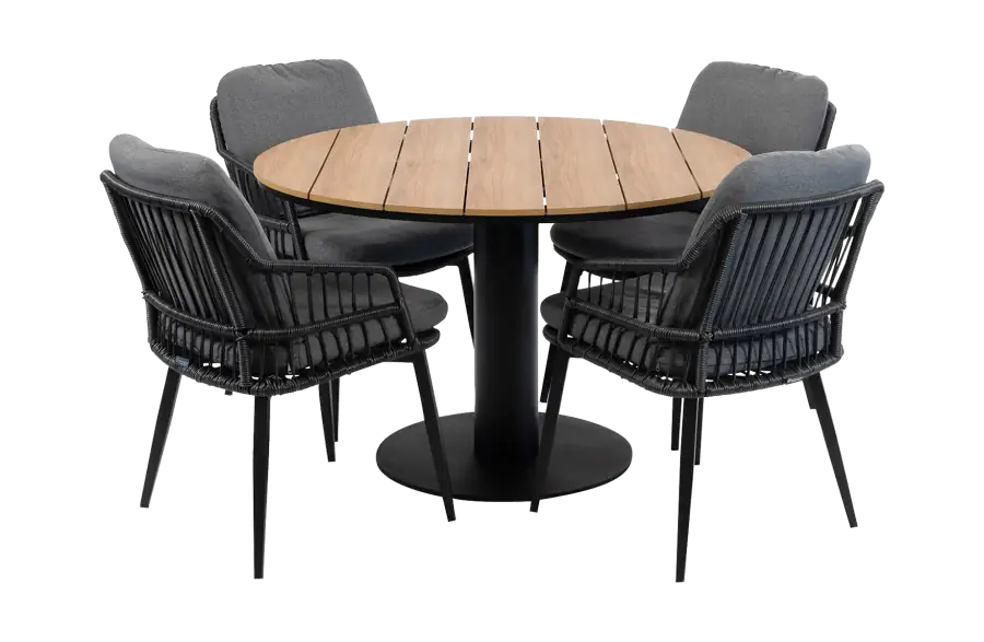 5-delige ronde tuinset | 4 Isabel tuinstoelen (Black) | ø120cm Tower tuintafel (Black)