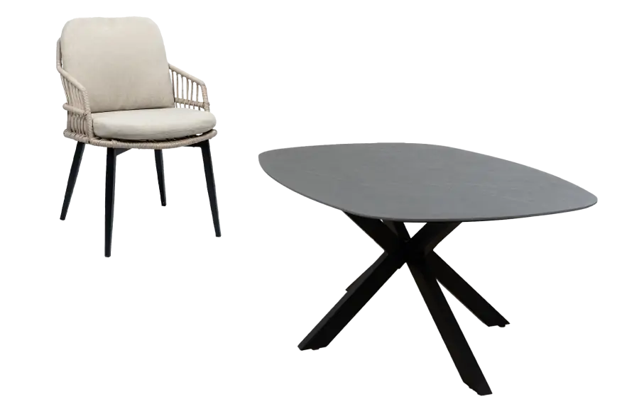 5-delige tuinset | 4 Isabel tuinstoelen | Tuintafel Barletta 180x115cm | Sand & Black Desert Pearl