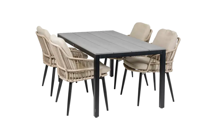 5-delige tuinset | 4 Isabel stoelen (Sand) | 160cm Cyprus tuintafel (Grey)