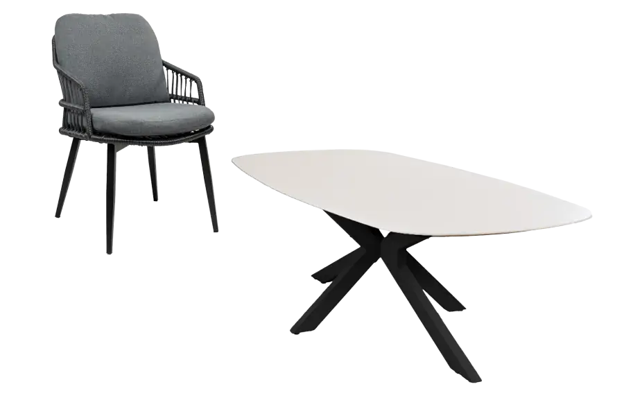 7-delige tuinset | 6 Isabel tuinstoelen | Tuintafel Barletta 240x115cm | Black & Black Sandstone