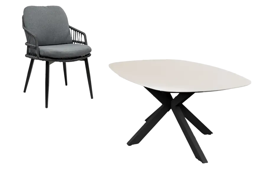   5-delige tuinset | 4 Isabel tuinstoelen | Tuintafel Barletta 180x115cm | Black & Black Sandstone 