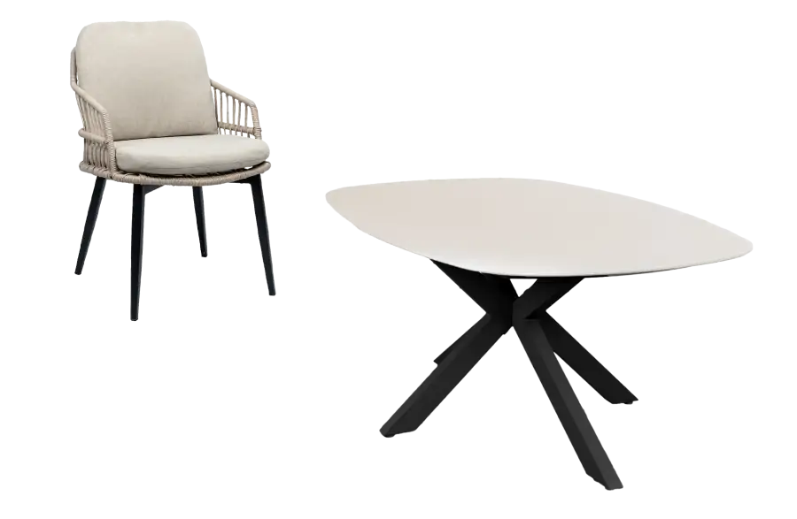 5-delige tuinset | 4 Isabel tuinstoelen | Tuintafel Barletta 180x115cm | Sand & Black Sandstone