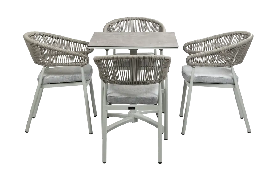 5-Delige tuinset | 4 Tuinstoelen Knokke (Sand) | Inklapbare tuintafel Gent 70x70cm  (Sand)