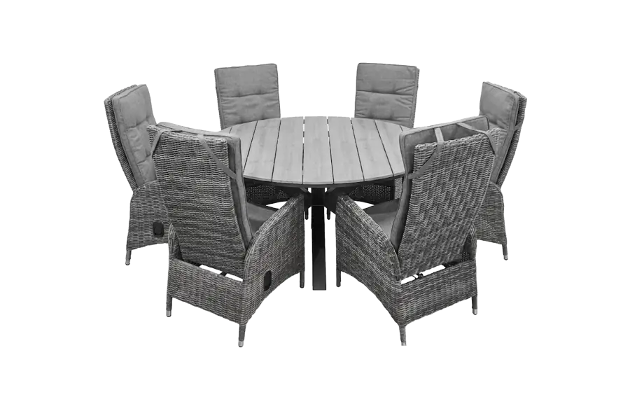 Kos ronde tuinset-7 delige tuinset-Kos verstelbare tuinstoel-Ash Grey-wicker vlechtwerk-cyprus tuintafel