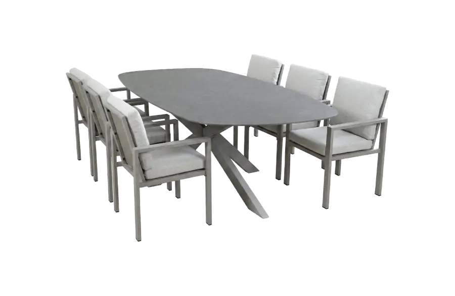 7-delige tuinset | 6 Lumo tuinstoelen (Camel) | Tuintafel Barletta 240x115cm (Desert Pearl/Camel)