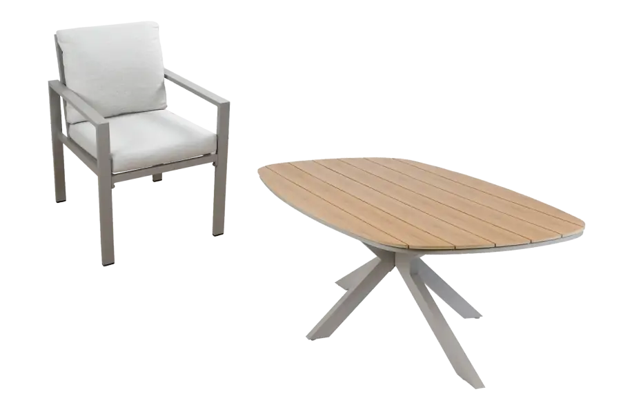 7-delige tuinset | 6 Lumo tuinstoelen (Beige/Camel) | Tuintafel Cadiz 240x115cm (Camel)