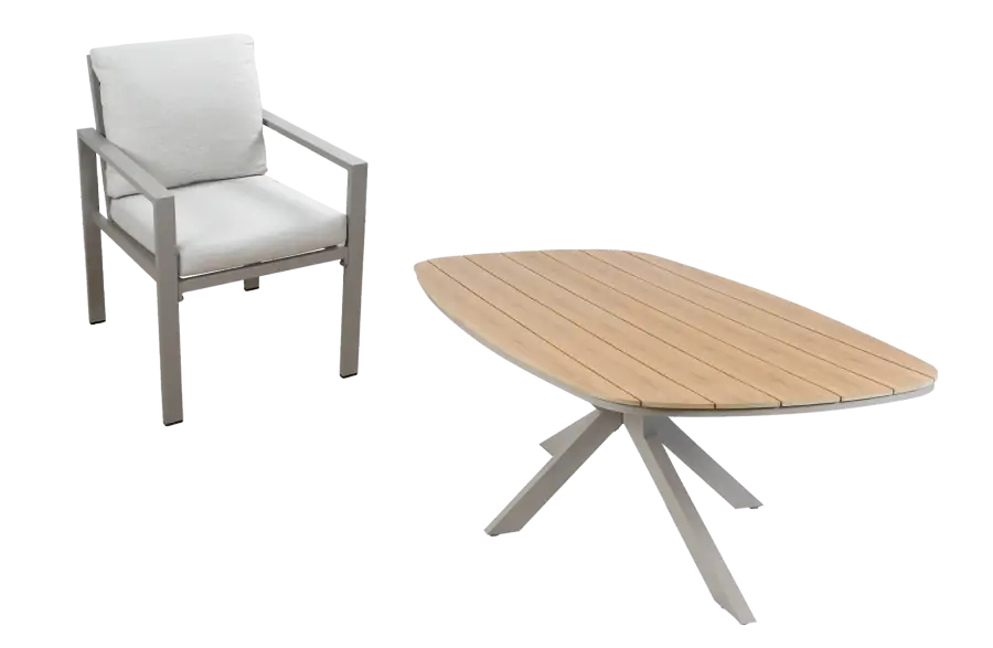 9-delige tuinset | 8 Lumo tuinstoelen (Beige/Camel) | Tuintafel Cadiz 280x115cm (Camel)