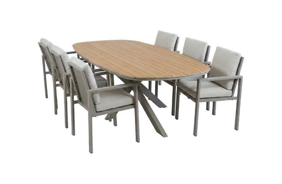 7-delige tuinset | 6 Lumo tuinstoelen (Beige/Camel) | Tuintafel Cadiz 240x115cm (Camel)