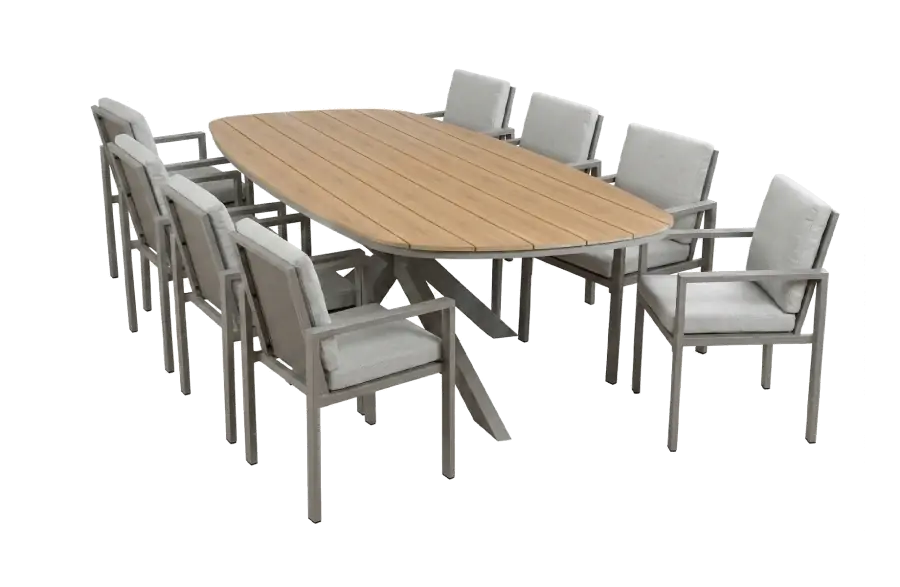 9-delige tuinset | 8 Lumo tuinstoelen (Beige/Camel) | Tuintafel Cadiz 280x115cm (Camel)