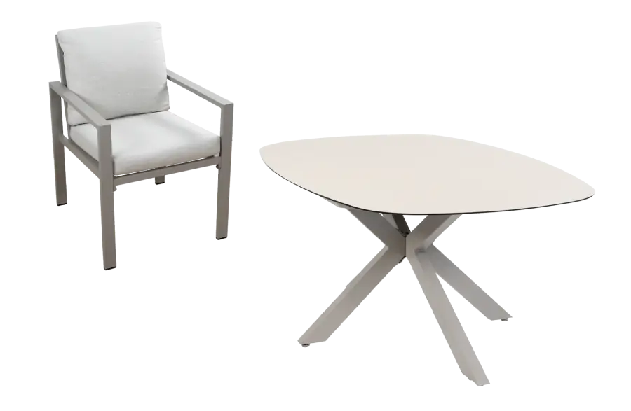 5-delige tuinset | 4 Lumo tuinstoelen (Beige & Camel) | Tuintafel Malaga 180x115cm (Camel)