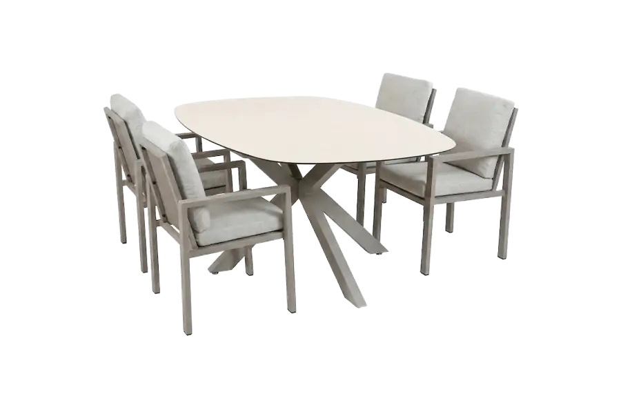 5-delige tuinset | 4 Lumo tuinstoelen | Tuintafel Barletta 180x115cm | Camel & Sandstone 