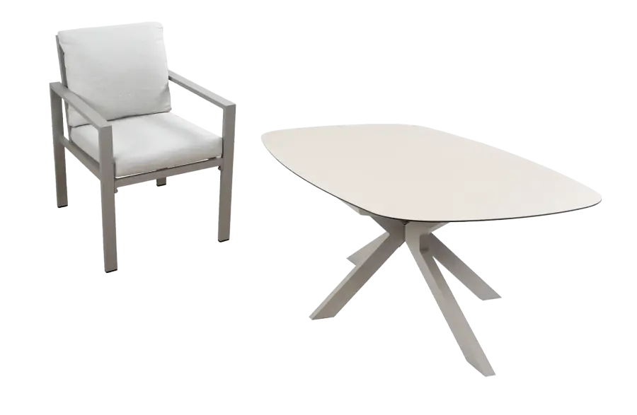 7-delige tuinset | 6 Lumo tuinstoelen (Beige/Camel) | Tuintafel Malaga 240x115cm (Camel)