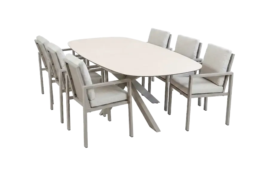 7-delige tuinset | 6 Lumo tuinstoelen (Beige/Camel) | Tuintafel Malaga 240x115cm (Camel)