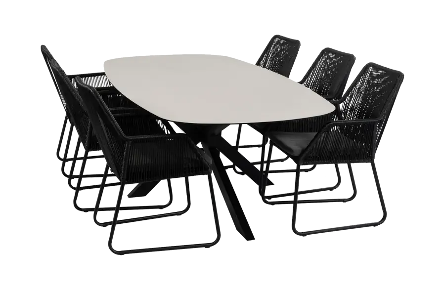 7-delige tuinset | 6 Mona tuinstoelen | Tuintafel Barletta 240x115cm | Black & Black Sandstone