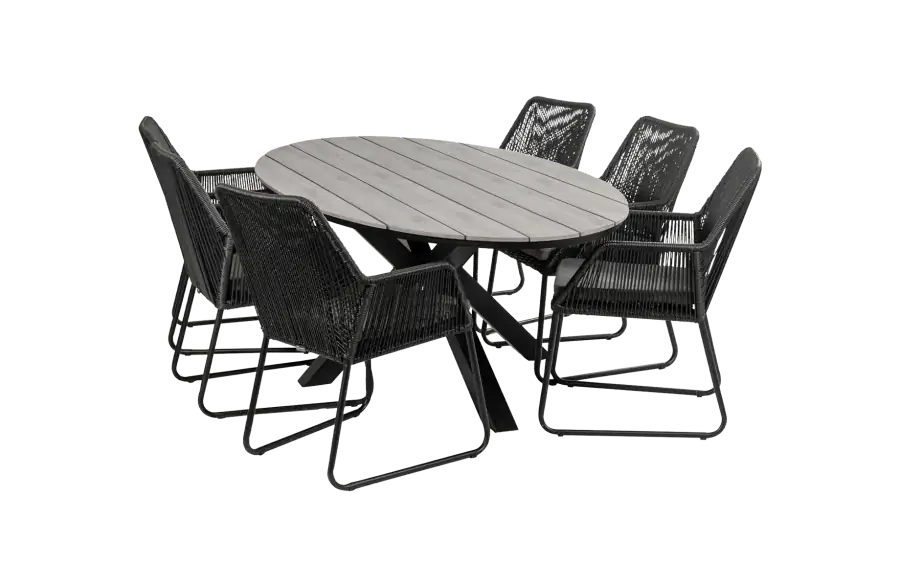 Mona ovale tuinset-7 delige tuinset-Mona tuinstoel black-Rope-cyprus tuintafel-grey kleur tafelblad