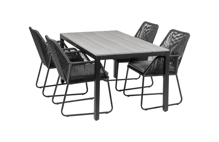 Mona tuinset-5 delige tuinset-Mona tuinstoel Black-Cyprus tuintafel-Rope tuinstoel-aluminium frame