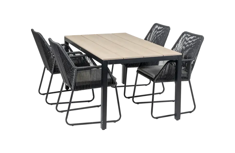 Mona tuinset-5 delige tuinset-Mona tuinstoel Black-Rotan vlechtwerk-Cyprus tuintafel-aluminium frame
