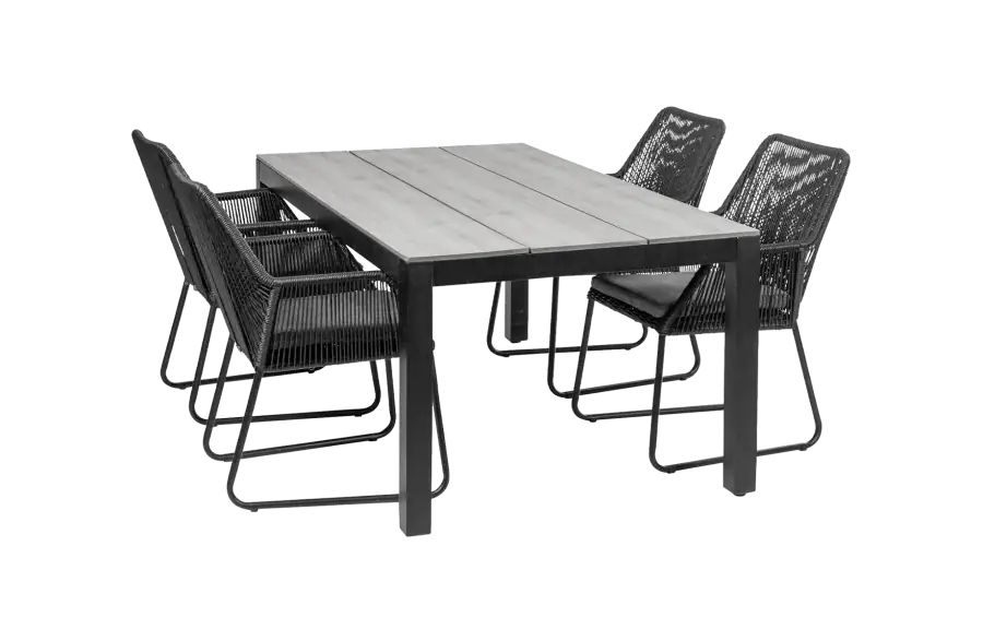 Mona tuinset-5 delige tuinset-Rope tuinstoel black kleur-Cyprus tuintafel-grey kleur