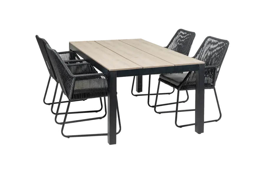 Mona 5 delige tuinset-Rope tuinstoel-Sand kleur tuinstoel-Cyprus tuintafel-wood kleur tafelblad