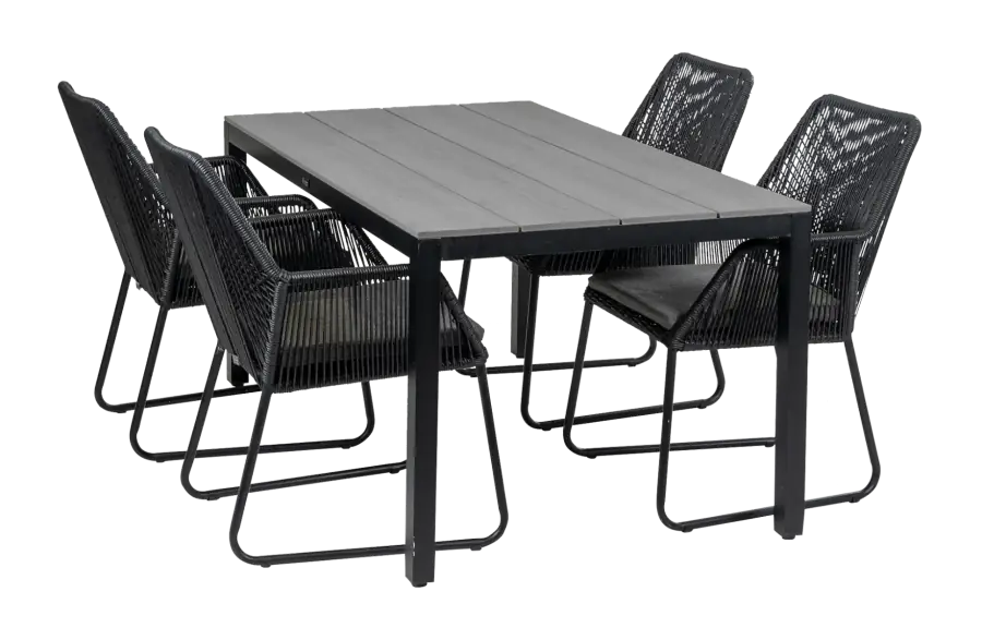 Mona tuinset-5 delige tuinset-Mona tuinstoel Black-Cyprus tuintafel-Rope tuinstoel-aluminium frame