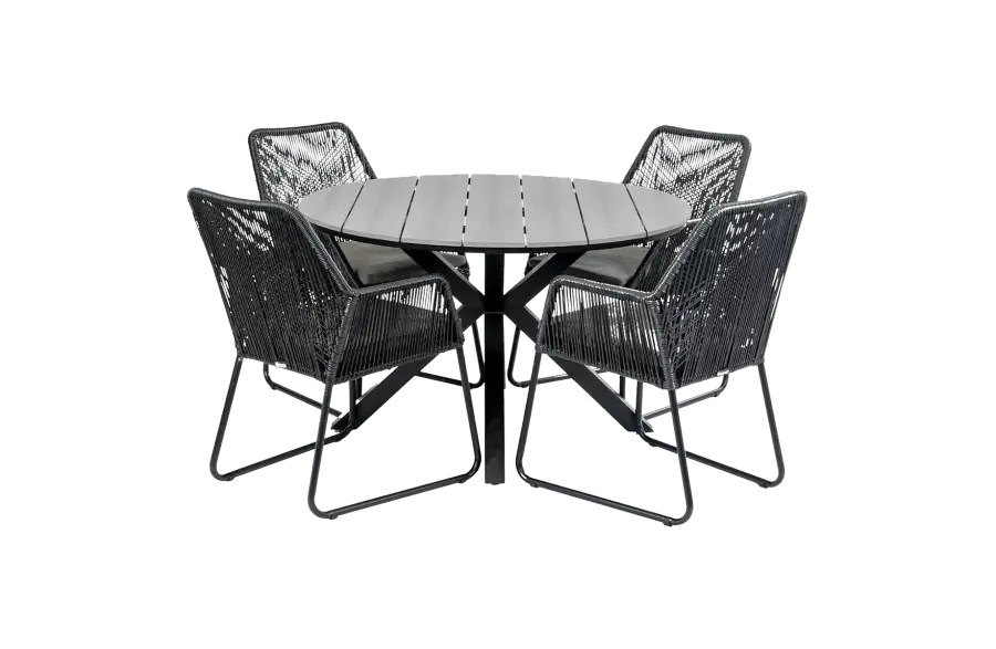 Mona ronde tuinset-5 delige tuinset-Mona tuinstoel Black-Rope tuinstoel-cyprus ronde tuintafel-aluminium frame