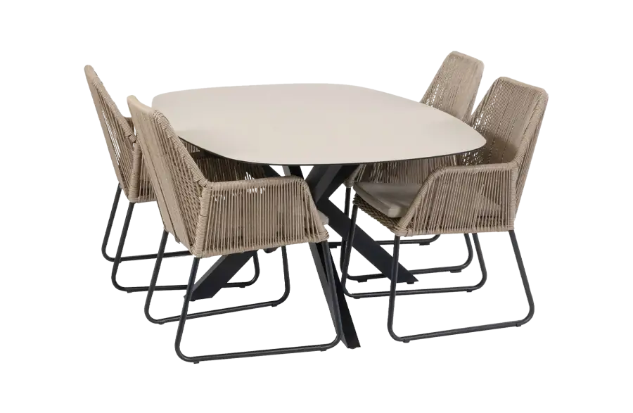5-delige tuinset | 4 Mona tuinstoelen | Tuintafel Barletta 180x115cm | Sand & Black Sandstone