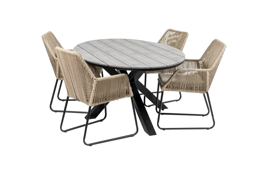 Mona 5 delige tuinset-Rope tuinstoel-aluminium frame-cyprus tuintafel-grey-aluminium frame