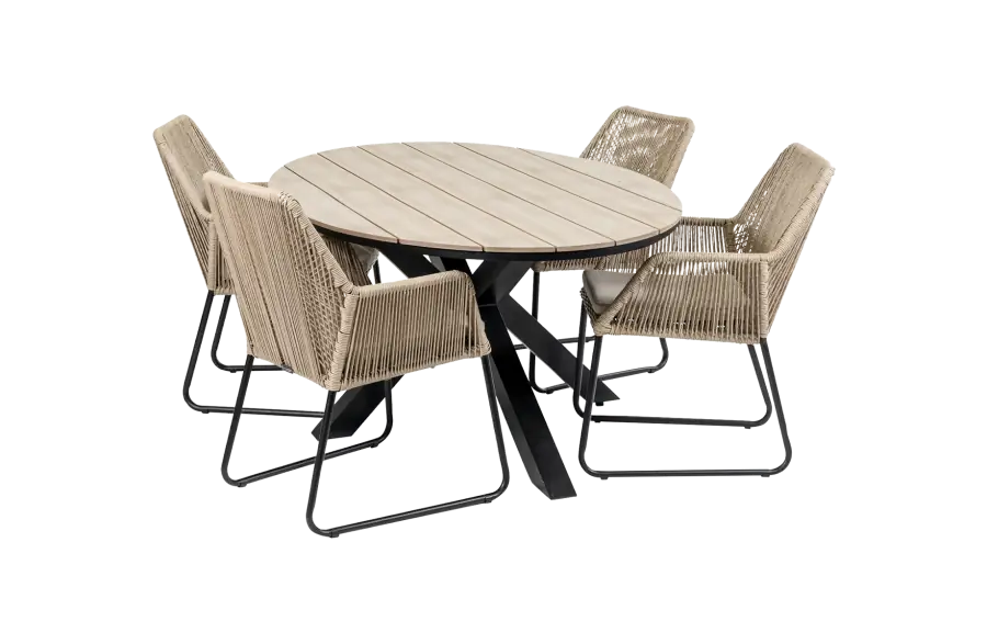 Mona tuinset-5 delige tuinset-Mona tuinstoel Sand-cyprus ovale tuintafel-rope tuinstoel-aluminium frame