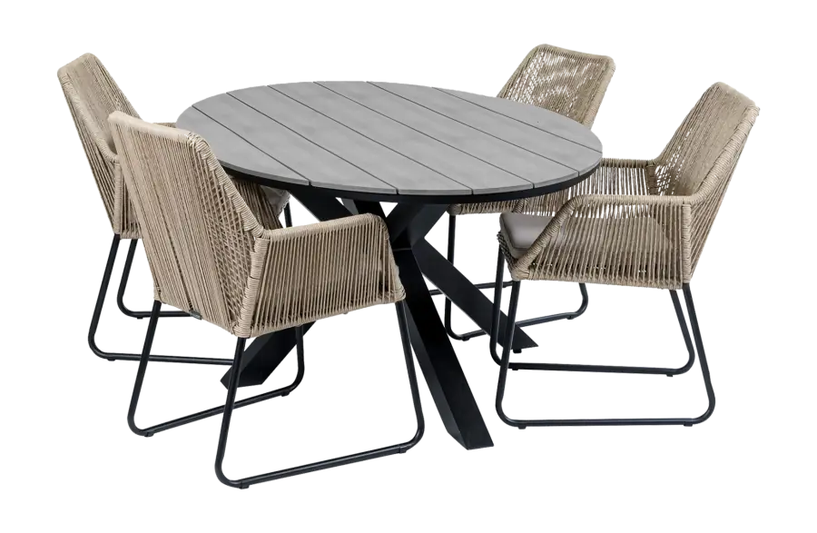 Mona 5 delige tuinset-Rope tuinstoel-aluminium frame-cyprus tuintafel-grey-aluminium frame