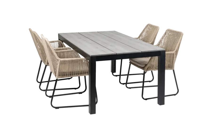 Mona tuinset-5 delige tuinset-Cyprus tuintafel-grey kleur tafelblad-Rope tuinstoel-Sand kleur