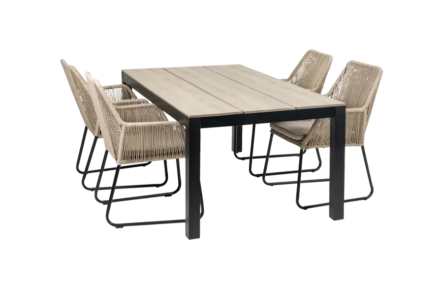 Mona 5 delige tuinset-Rope tuinstoel-Sand kleur tuinstoel-cyprus tuintafel-wood kleur