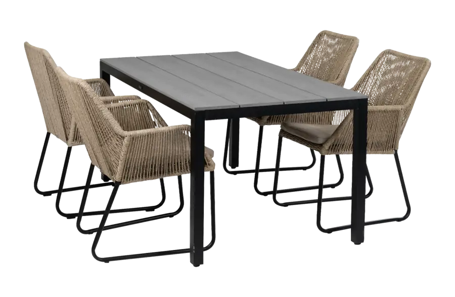 Mona tuinset-5 delige tuinset-Cyprus tuintafel-grey kleur tafelblad-Rope tuinstoel-Sand kleur