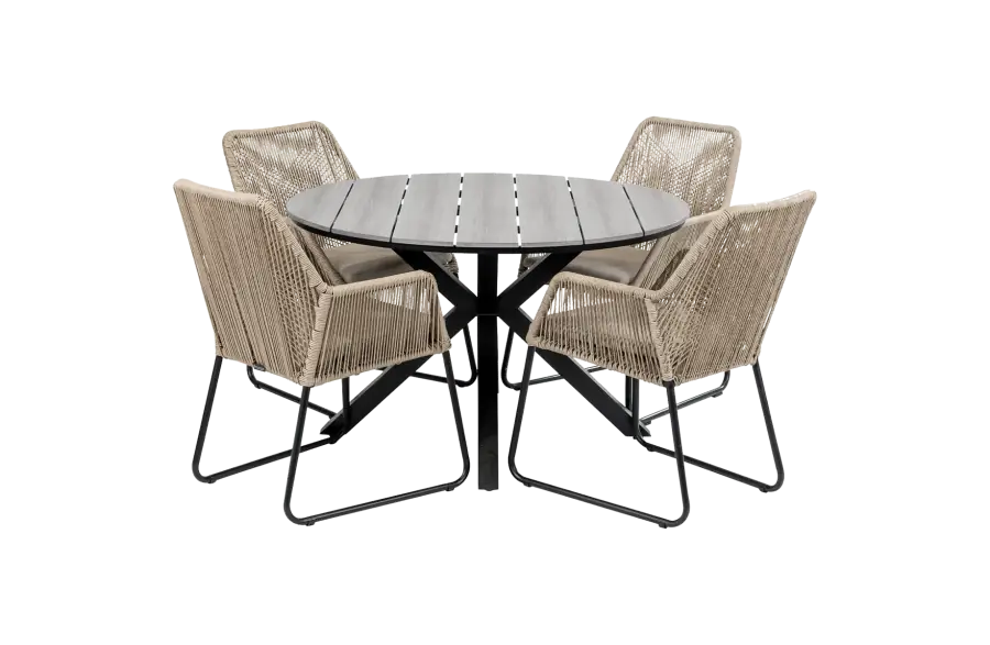 Mona tuinset-5 delige tuinset-Mona tuinstoel Sand-cyprus tuintafel-grey-rope-aluminium frame