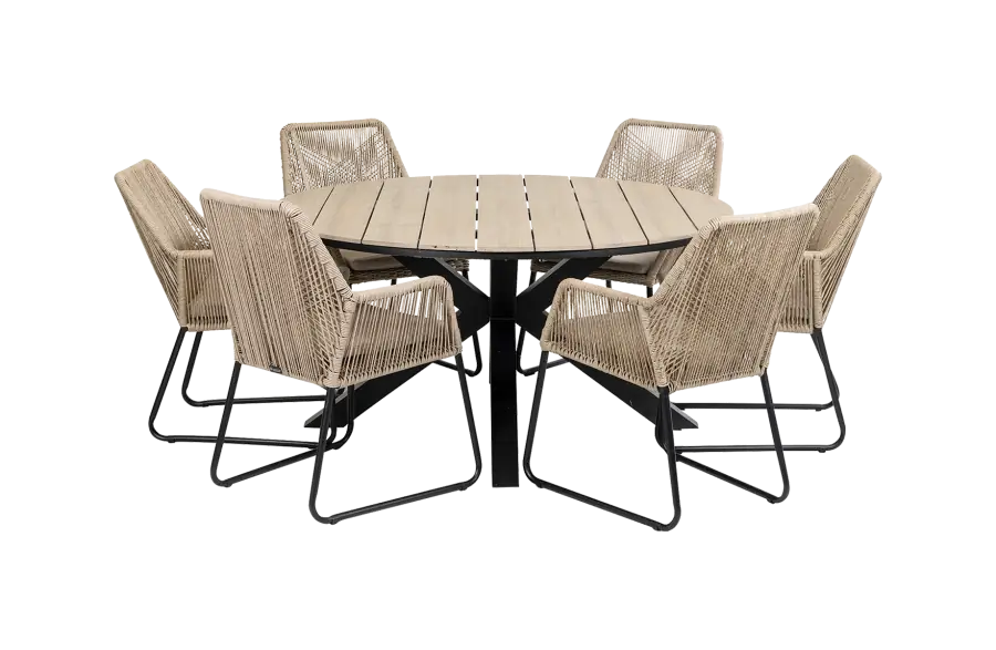 Mona ronde tuinset-7 delige tuinset-Mona tuinstoel Sand-rope tuinstoel-cyprus tuintafel-aluminium frame