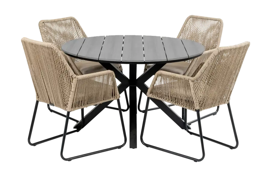 Mona tuinset-5 delige tuinset-Mona tuinstoel Sand-cyprus tuintafel-grey-rope-aluminium frame