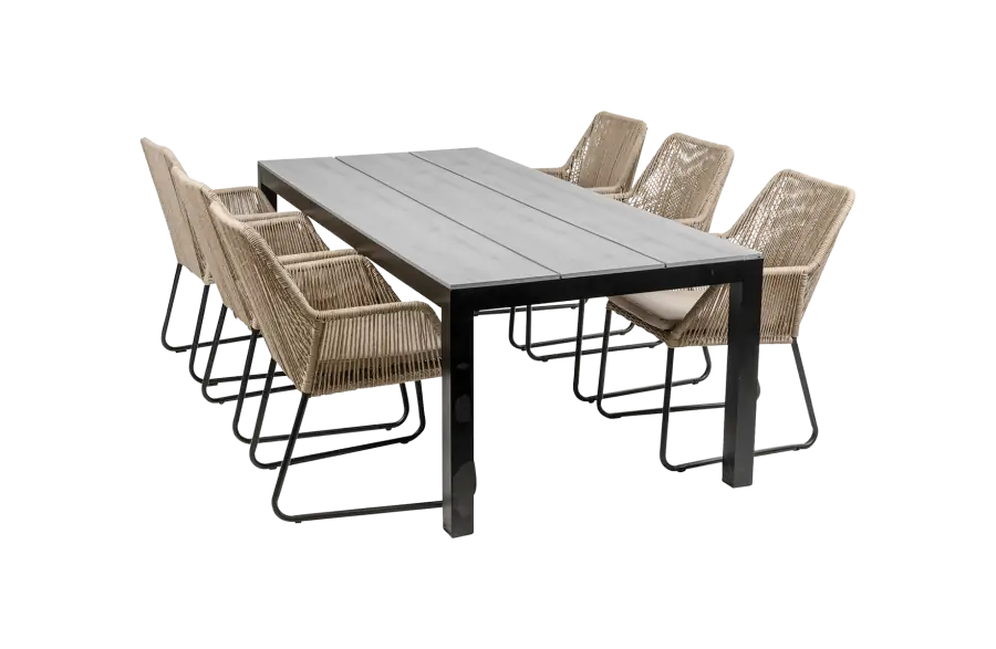 7-delige tuinset | 6 Mona tuinstoelen (Sand) | 225cm Cyprus tuintafel (Grey)