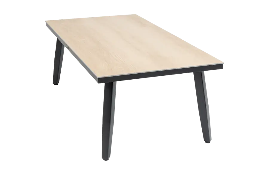 Kunststof bijzettafels - Mykonos rechthoekige bijzettafel houtlook - 4 Seizoenen Tuinmeubelen