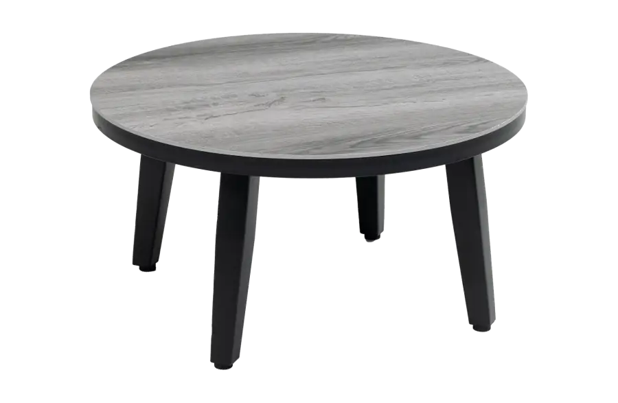 Mykonos stijlvolle ronde bijzettafel grijs zwart 58cm - ronde grijze bijzettafels kunststof - 4 Seizoenen Tuinmeubelen