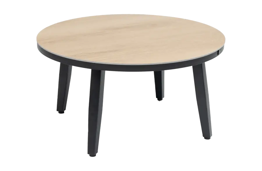 Moderne ronde bijzettafel hout zwart 73cm - mykonos bijzettafels rond - ronde houtlook bijzettafels kunststof - 4 Seizoenen Tuinmeubelen