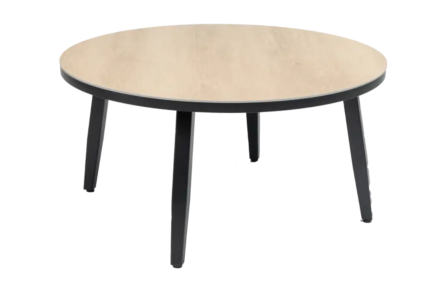 Mykonos ronde bijzettafel hout zwart 90cm - ronde houtlook bijzettafels kunststof - 4 Seizoenen Tuinmeubelen